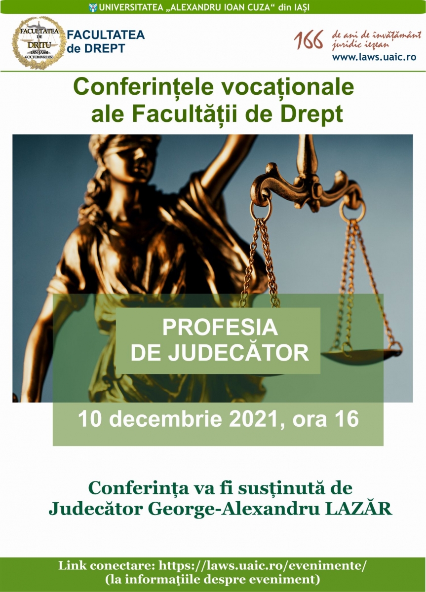 Conferințele vocaționale ale Facultății de Drept - Profesia de judecător, 10.12.2021