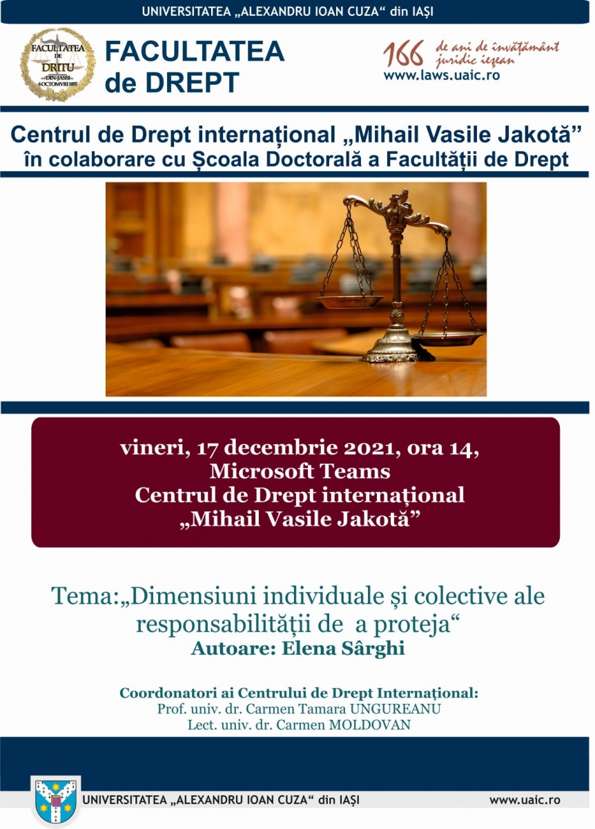 Ședință a Centrului de Drept internațional „Mihail Vasile Jakotă”, 17.12.2021