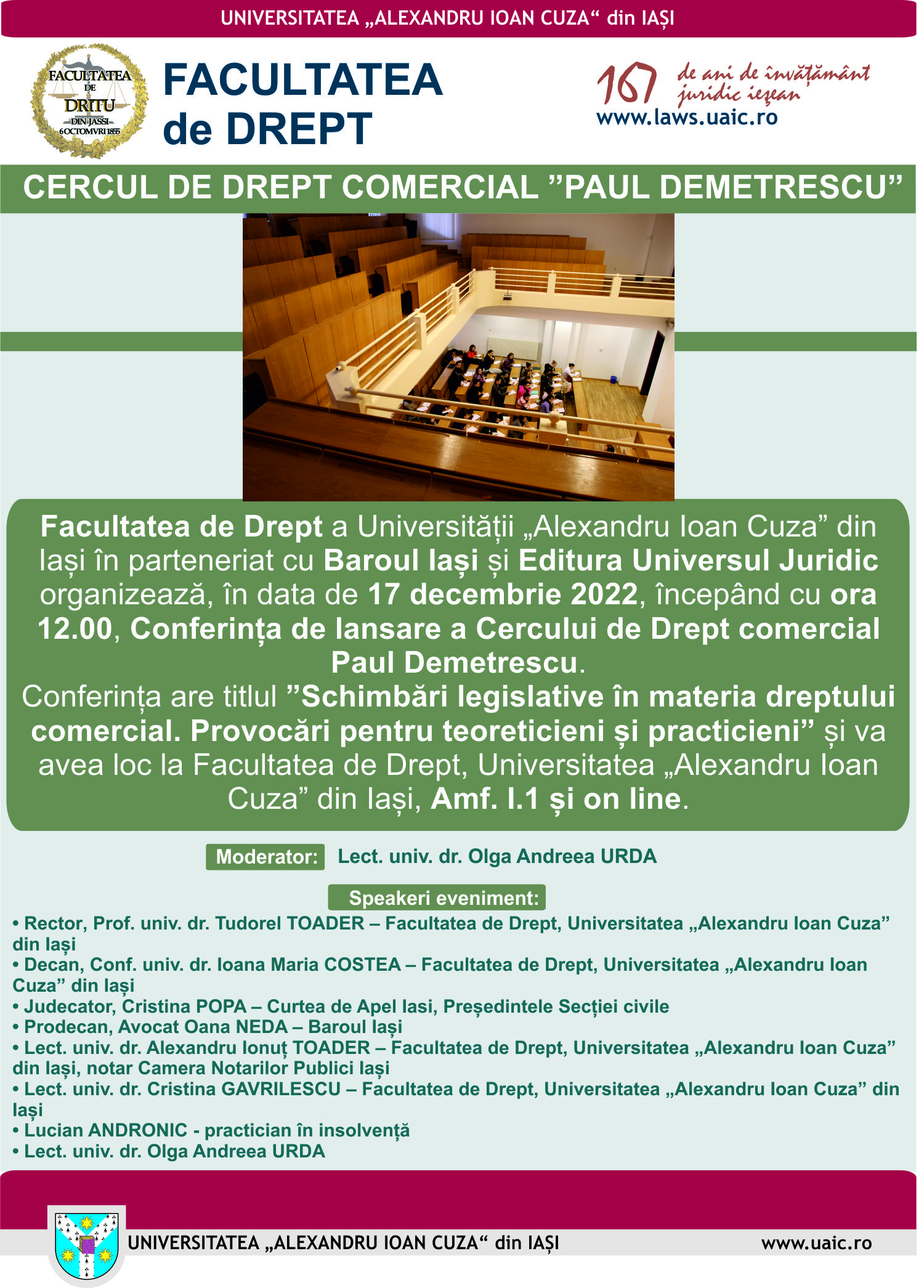 Conferința de lansare a Cercului de Drept comercial Paul Demetrescu, conferinţă cu titlul ”Schimbări legislative în materia dreptului comercial. Provocări pentru teoreticieni și practicieni”