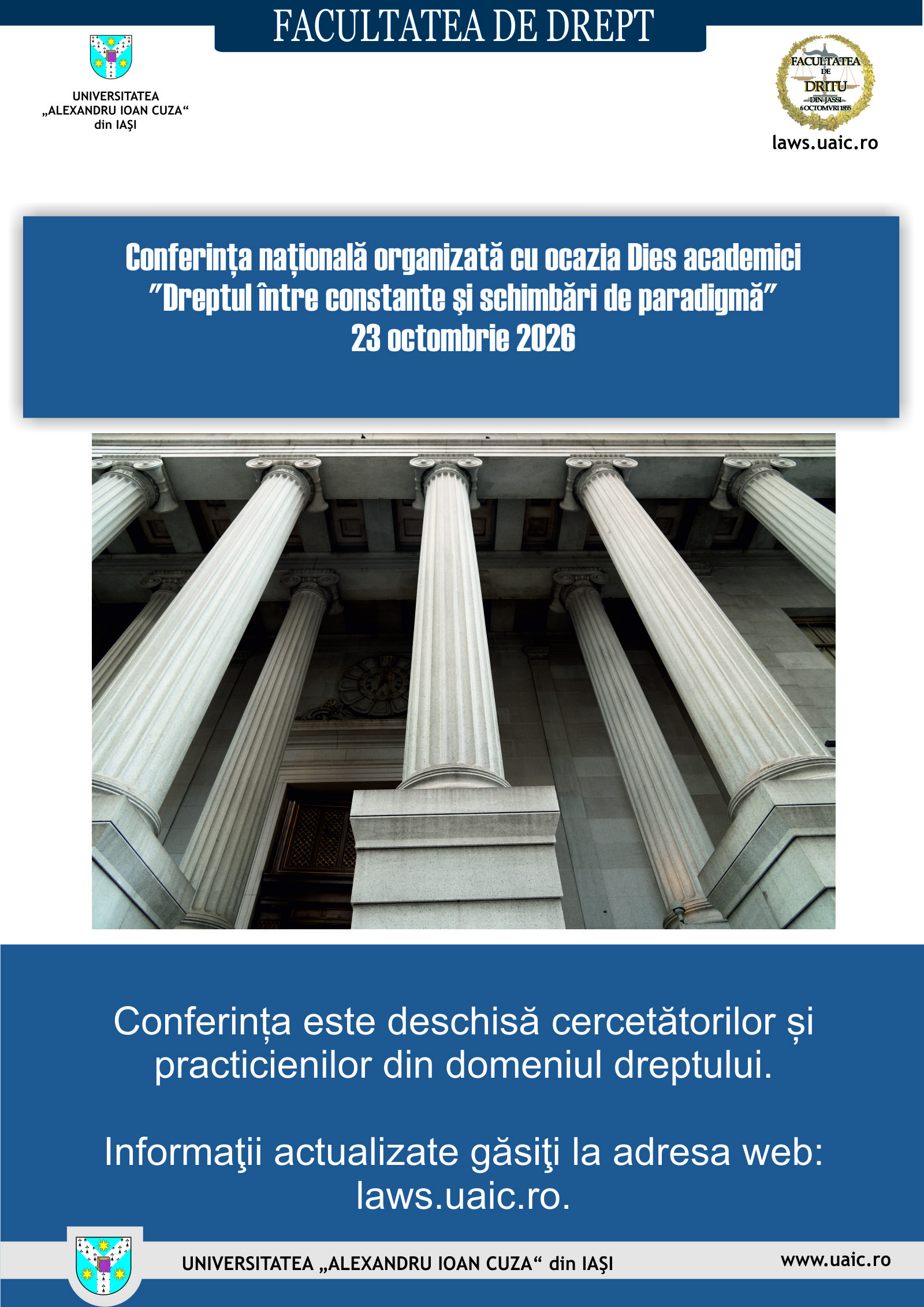 Conferința națională organizată cu ocazia Dies academici "Dreptul între constante și schimbări de paradigmă"
