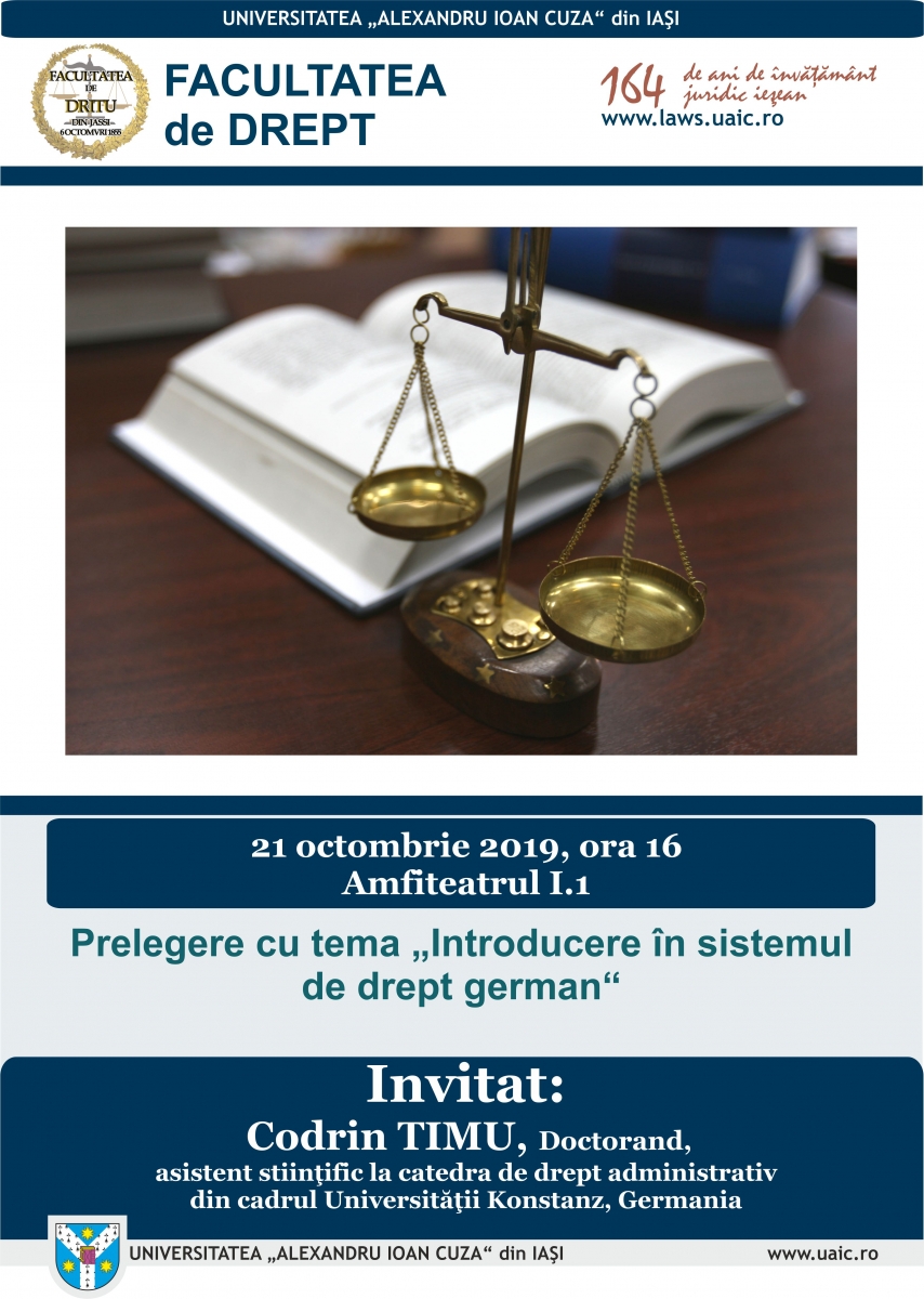 Prelegere Internațională: „Introducere în sistemul de drept german“,  21.10.2019