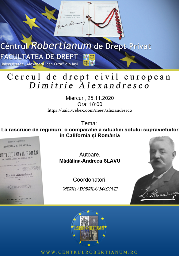 Ședință a Cercului de drept civil european Dimitrie Alexandresco, 25.11.2020