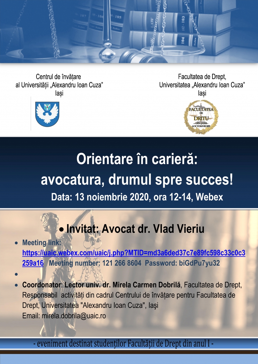 Orientare în carieră: avocatura, drumul spre succes! 13.11.2020