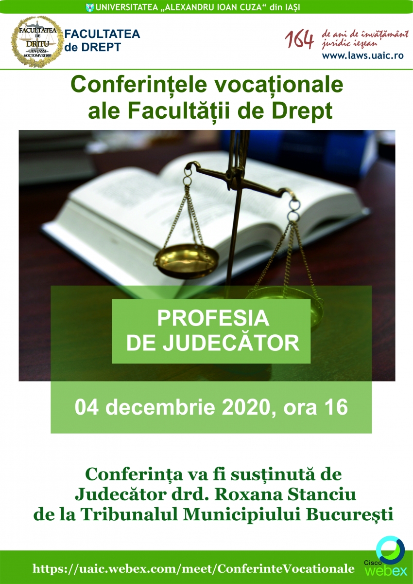 Conferințele vocaționale ale Facultății de Drept - Profesia de judecător 04.12.2020