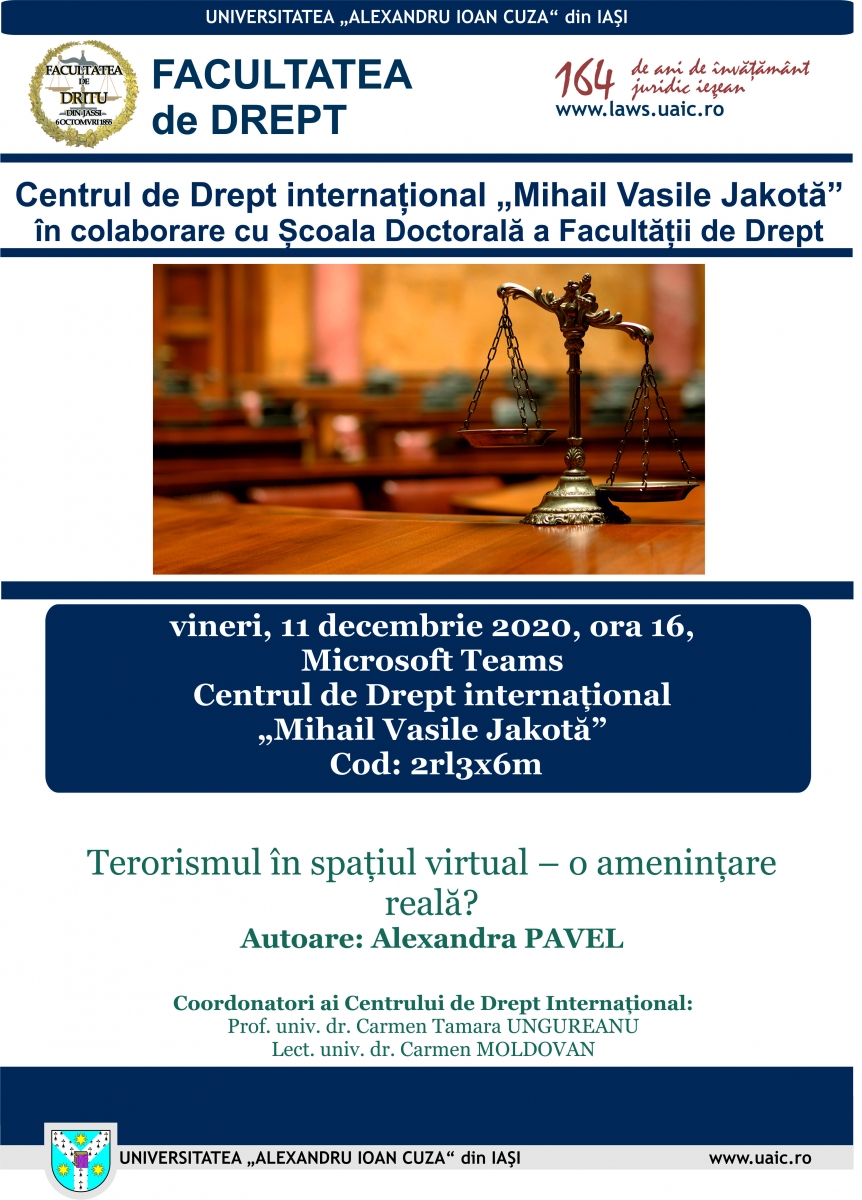 Ședință a Centrului de Drept internațional „Mihail Vasile Jakotă”: 11.12.2020