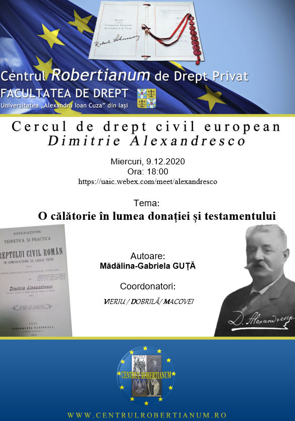 Ședință a Cercului de drept civil european Dimitrie Alexandresco: 9.12.2020