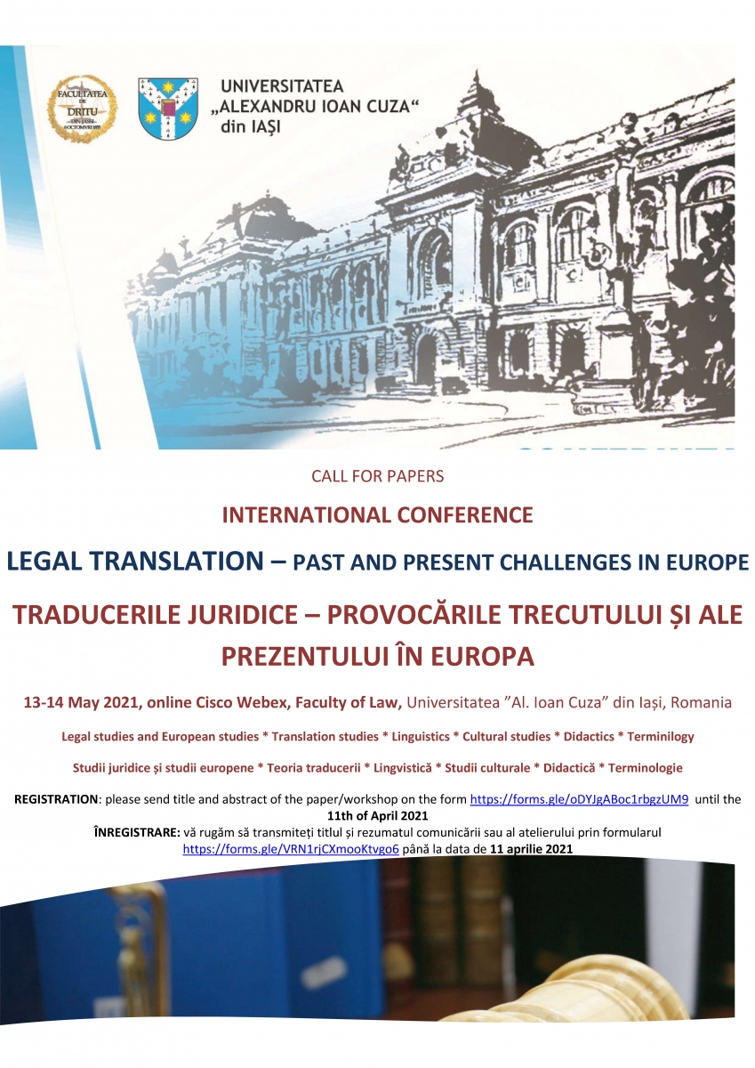 Conferința internaţională: ”Traducerile juridice – provocările trecutului și ale prezentului în Europa”, 13-14.05.2021
